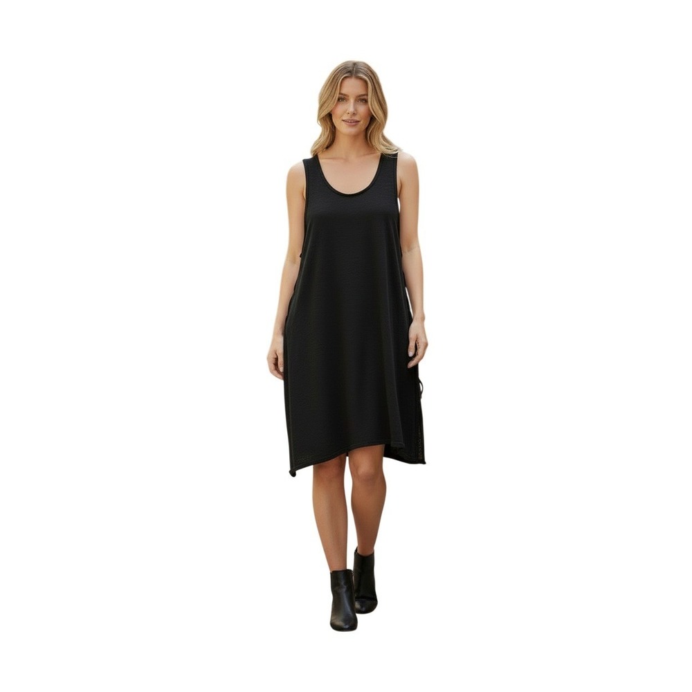 Black Sleeveless Trapeze Dress Minimalist Shift‎ Midi Womens Size L